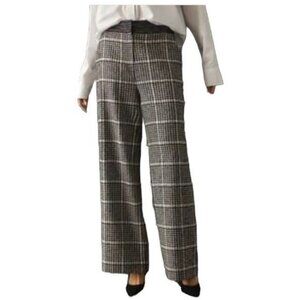 ANTHROPOLOGIE Exquise Plaid Wide Leg Trousers Black & White Size L NEW